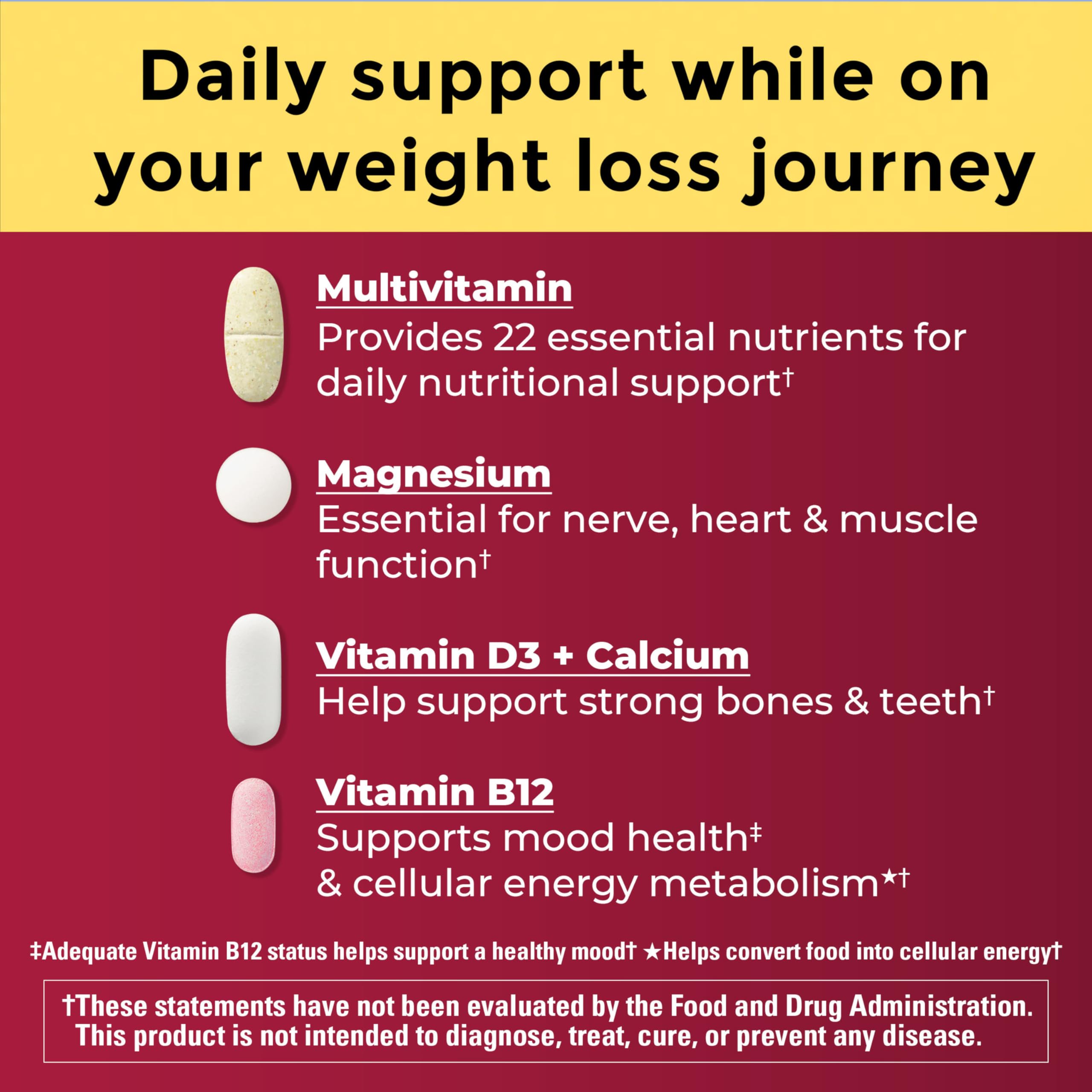 Nature Made GLP-1 Companion Health Pack, 30 Count | Nutritional Support for Weight Loss Diets, Multivitamin for Women and Men, Magnesium, Calcium, Vitamin D & B12, 30 Packets
