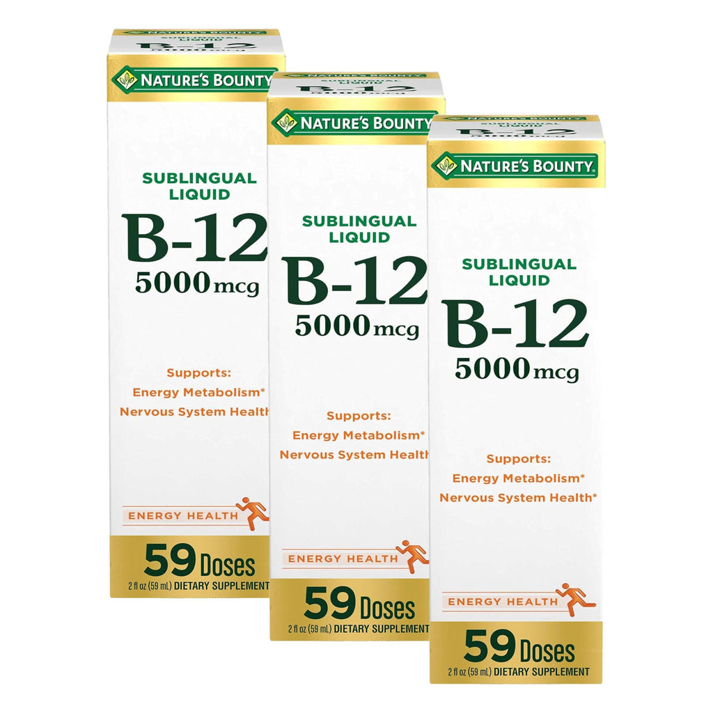 Nature’s Bounty Vitamin B12 5000 mcg Sublingual Liquid, Cardiovascular Health & Cellular Energy Support, 2 Fl Oz (1 Count)