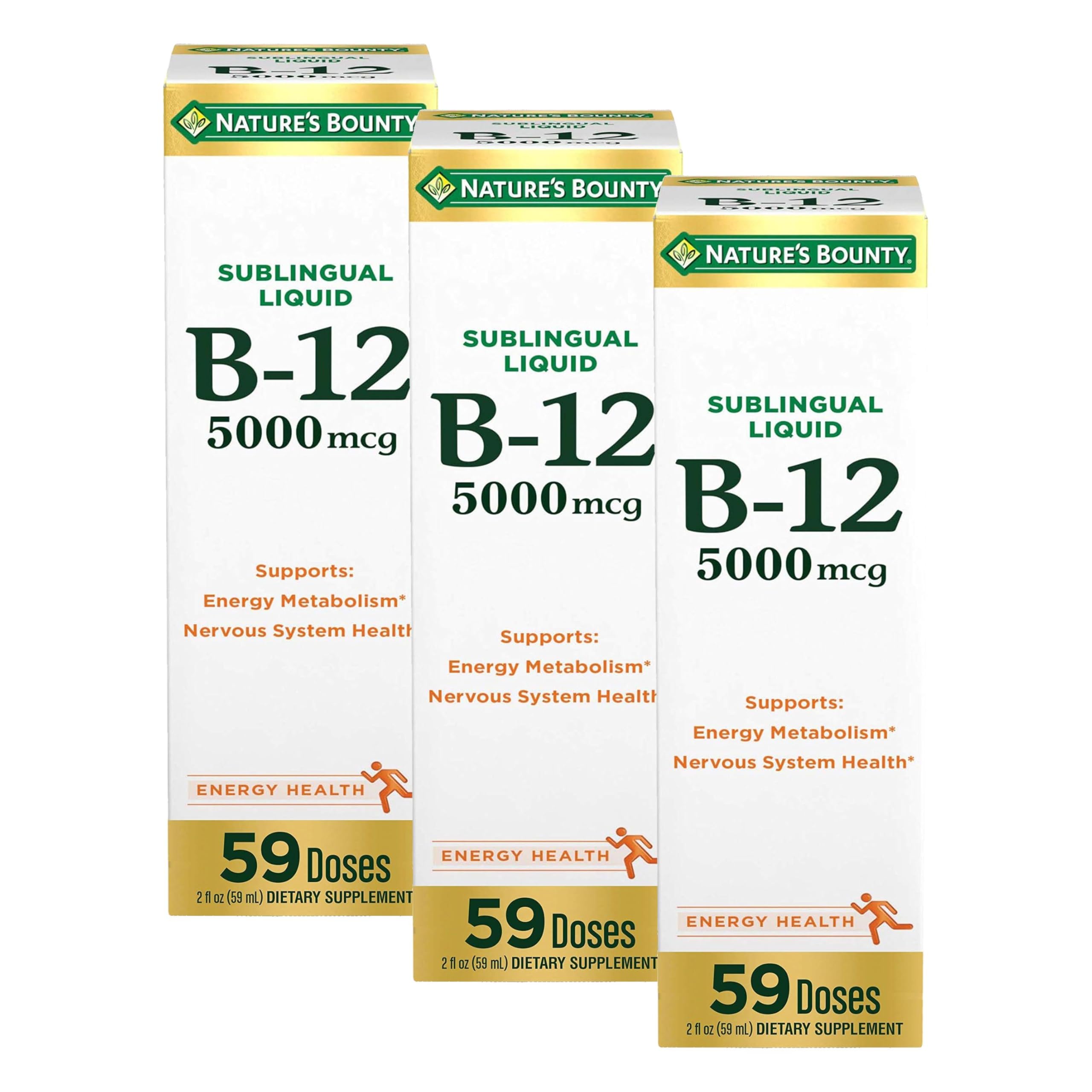 Nature’s Bounty Vitamin B12 5000 mcg Sublingual Liquid, Cardiovascular Health & Cellular Energy Support, 2 Fl Oz (1 Count)
