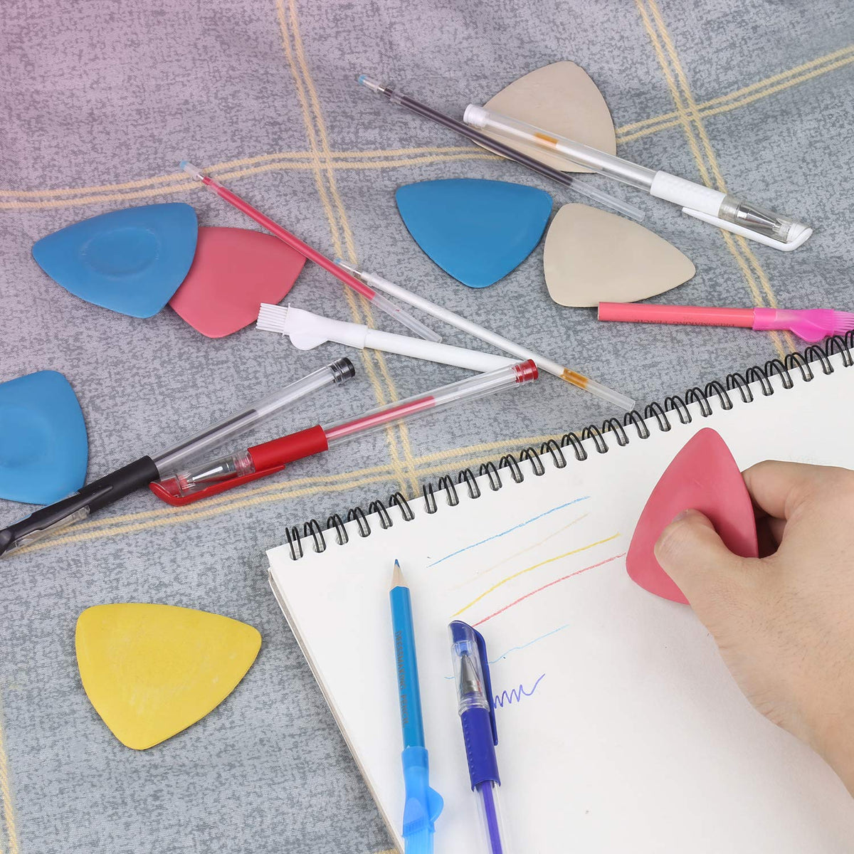 CampTek Tailors Chalk & Fabric Markers for Quilting - 10PCS Tailor's Chalk, 4PCS Heat Erasable Pens with 4 Refills, 3 PCS Sewing Fabric Pencils