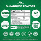 Zazzee D-Mannose Powder Plus, 2000 mg, 67 Servings, Free Scoop, Made in USA | Plus 5 Billion CFU Probiotics and Pure Cranberry Juice Extract, Kosher, 6.67 oz, Urinary Tract & Bladder Support, Non-GMO