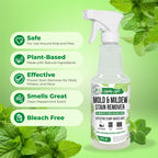 Mighty Mint Mold & Mildew Stain Remover Spray, Rapid Clean for Bathroom, Kitchen, Hard Water, Outdoors, Natural Peppermint Scent, 16oz