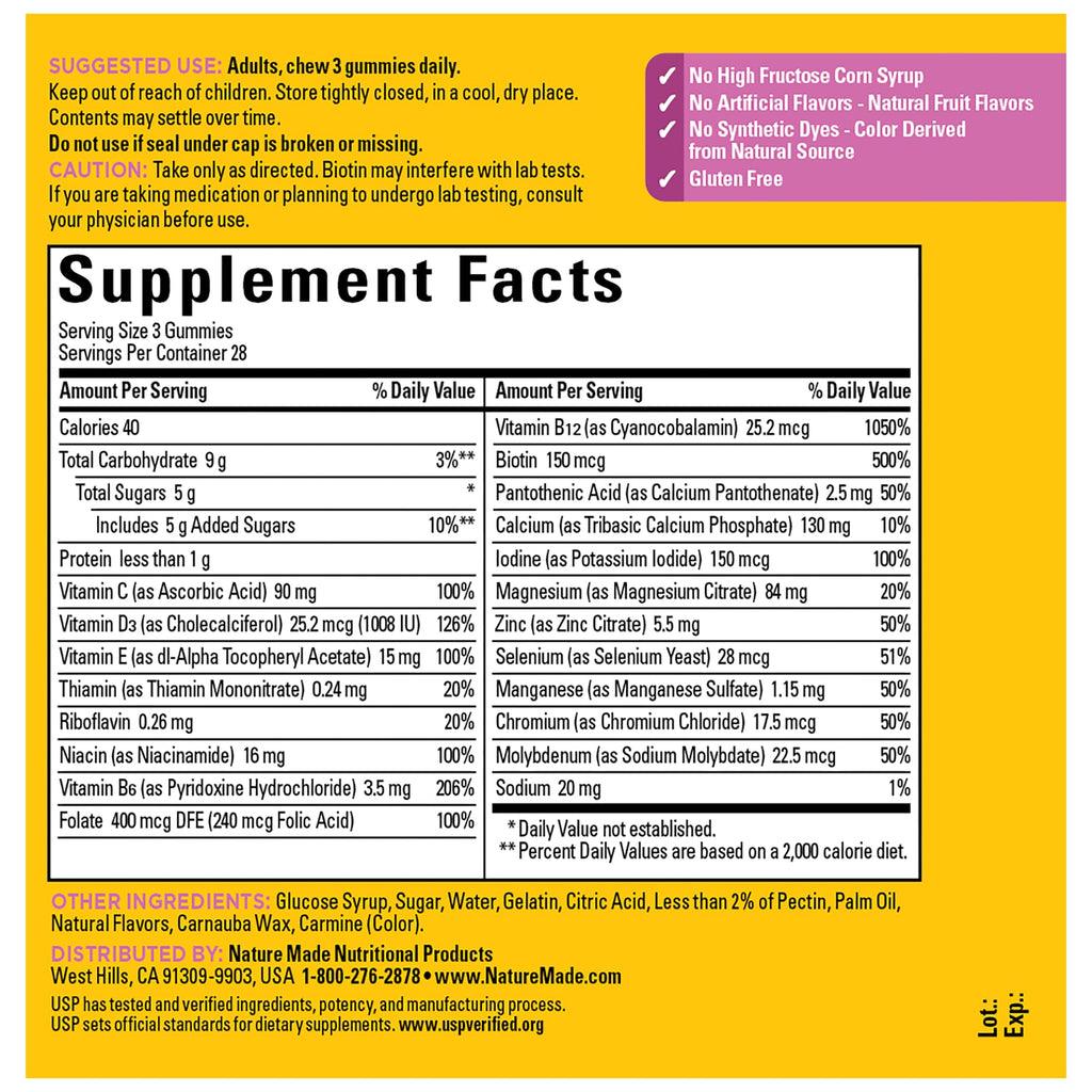 Nature Made Advanced Multivitamin Gummies 50 + for Her, Womens Multivitamins Gummies with Magnesium Citrate, Vitamin D3, Zinc, Calcium and All 8 B Vitamins, 28 Day Supply, 84 Count (Pack of 2)