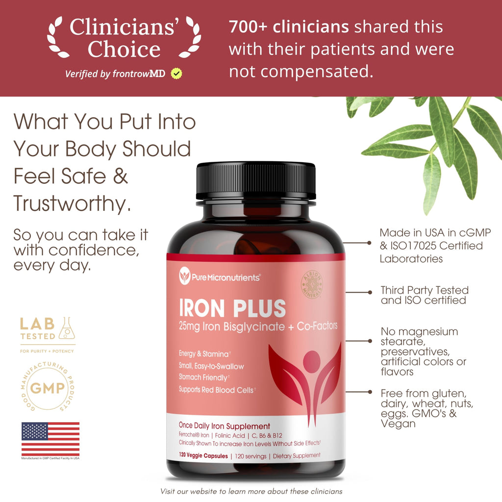 Iron Supplement for Women, Gentle Iron Bisglycinate 25mg, 120 Count | With vitamin C, B6, B12 & folic acid; supports iron deficiency, menstrual health & energy; gentle on the stomach