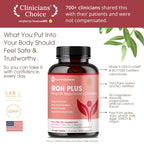 Iron Supplement for Women, Gentle Iron Bisglycinate 25mg, 120 Count | With vitamin C, B6, B12 & folic acid; supports iron deficiency, menstrual health & energy; gentle on the stomach