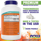 Now Foods Magnesium Glycinate, 240 Tablets - Supports Healthy Muscle and Nerve Functions - Non-GMO