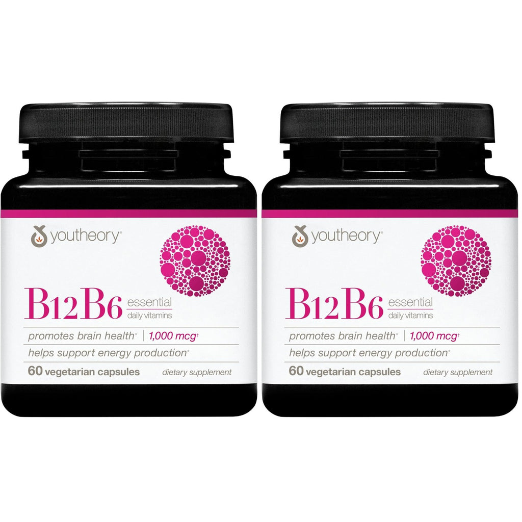 Youtheory B12B6 Liquid, Raspberry Flavor, 1oz Packet, 12 Count | Daily Energy and Brain Support*, Vitamin B12 and B6, Tasty Single-Serving Packs, Vegan, Dairy, Soy, and Gluten-Free
