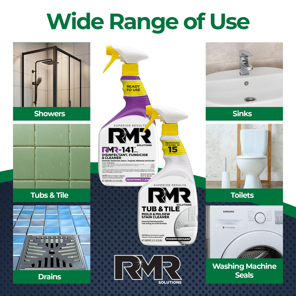 RMR Bathroom Mold Remover Bundle - RMR-141 EPA Registered Mold & Mildew Remover, 2-Step Bathroom Cleaning & Disinfecting System for Showers, Sinks, Tile, Grout, 2–32 Oz Bottles