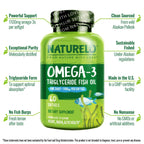 NATURELO Burpless Omega 3 Fish Oil Supplement, 1100mg, 60 Softgels | Triglyceride omega-3, omega 3 DHA EPA, liquid fish oil, 2 months supply