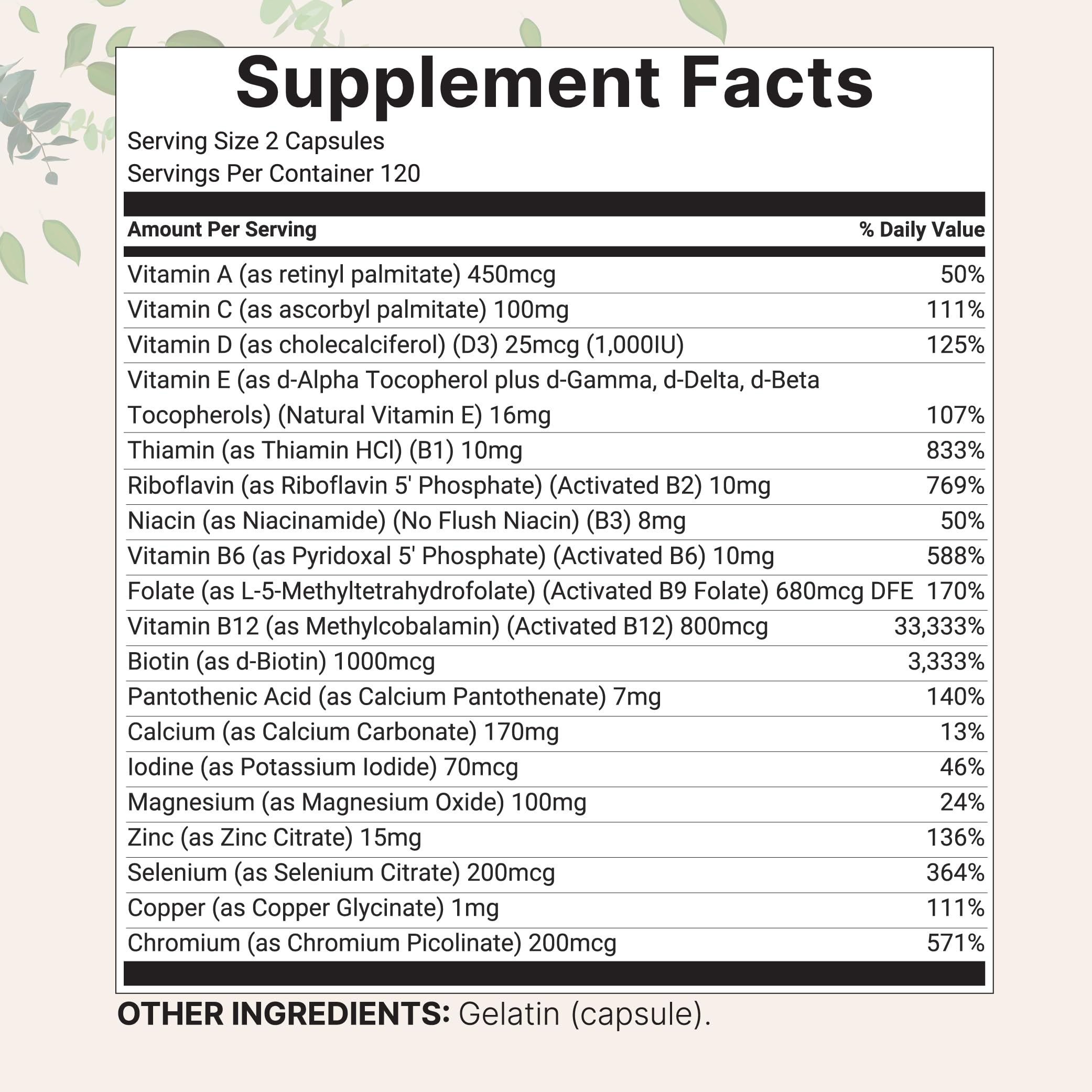 Micro Ingredients 2 Pack Pure Methylated Multivitamin, 480 Capsules | 19-in-1 Formula with Vitamins C, D, B12, Folate, Magnesium, Zinc, & More | Supports Daily Wellness & Immune Health | Filler Free