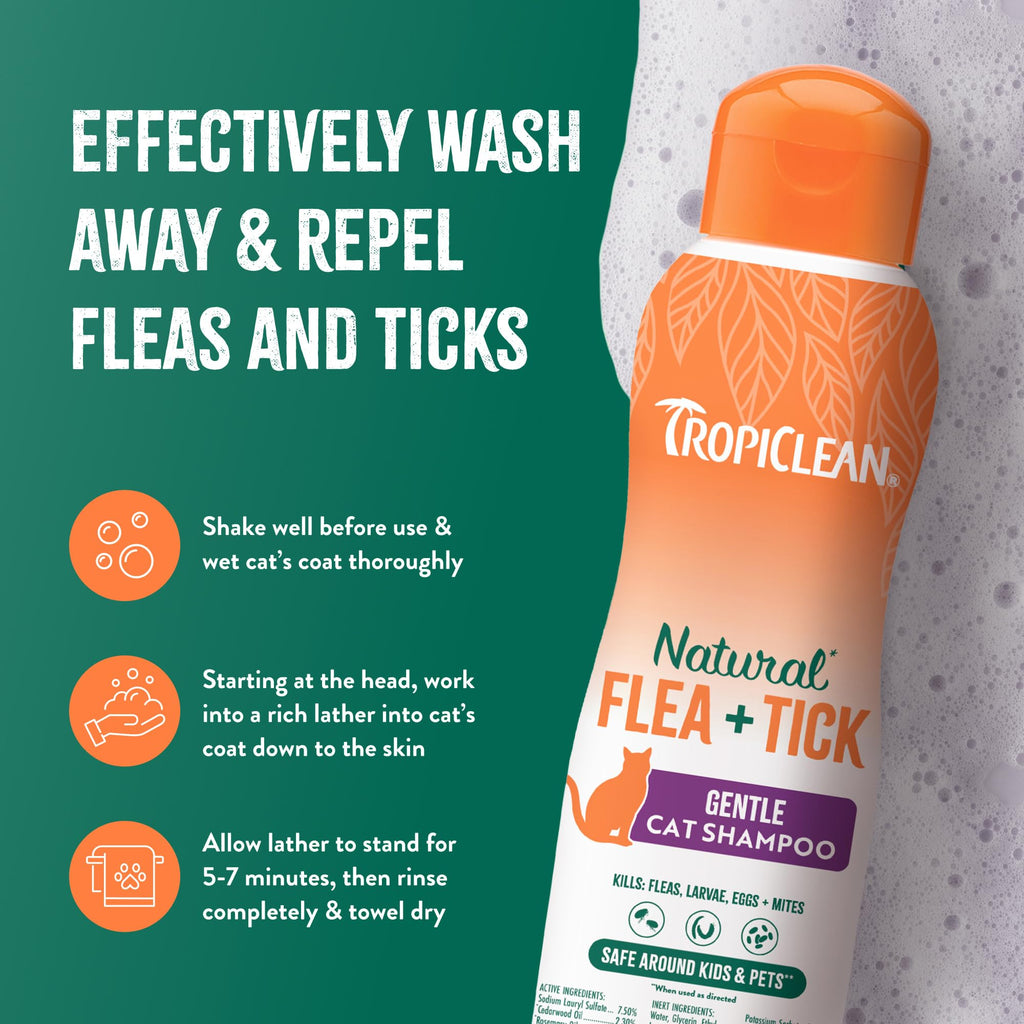 Buy now TropiClean Gentle Flea Shampoo for Cats, Flea and Tick Prevention for Cats, Powerful & Natural Defense, Made in USA, 12 oz. at indiglob india