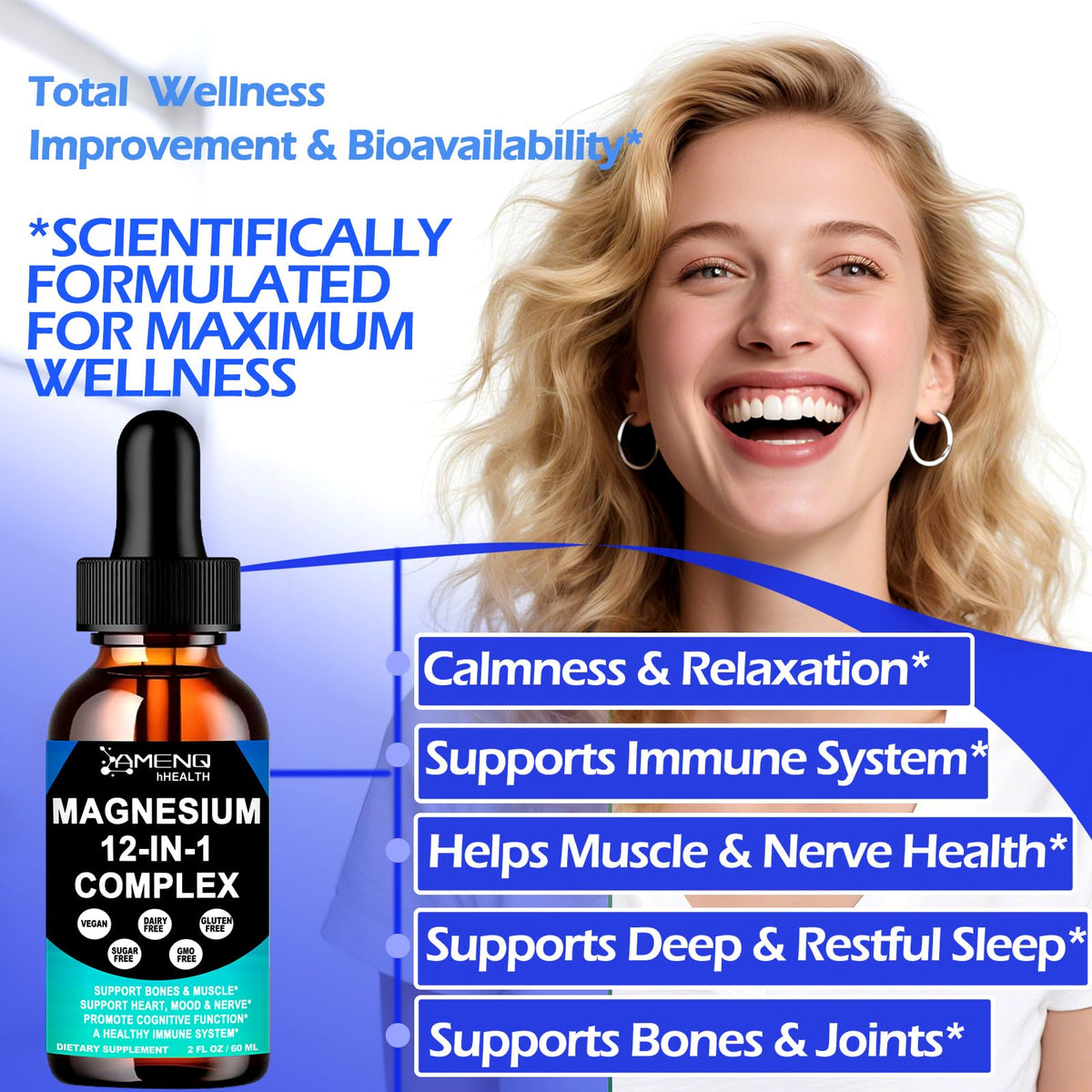 Magnesium Complex for Women & Men, Magnesium 12 in 1 Liquid Supplement, 2Oz