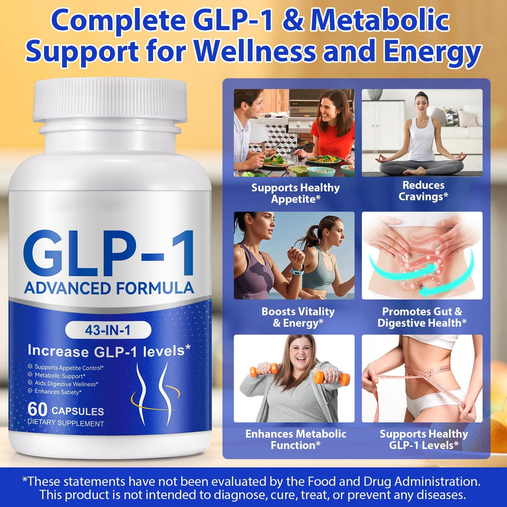 GLP-1 Supplement for Women & Men, 43-in-1 Natural Complex to Boost GLP-1 Levels, Support Appetite Control, Satiety, Metabolism & Digestive Health, Probiotic Nutritional Supplements - 60 Capsules