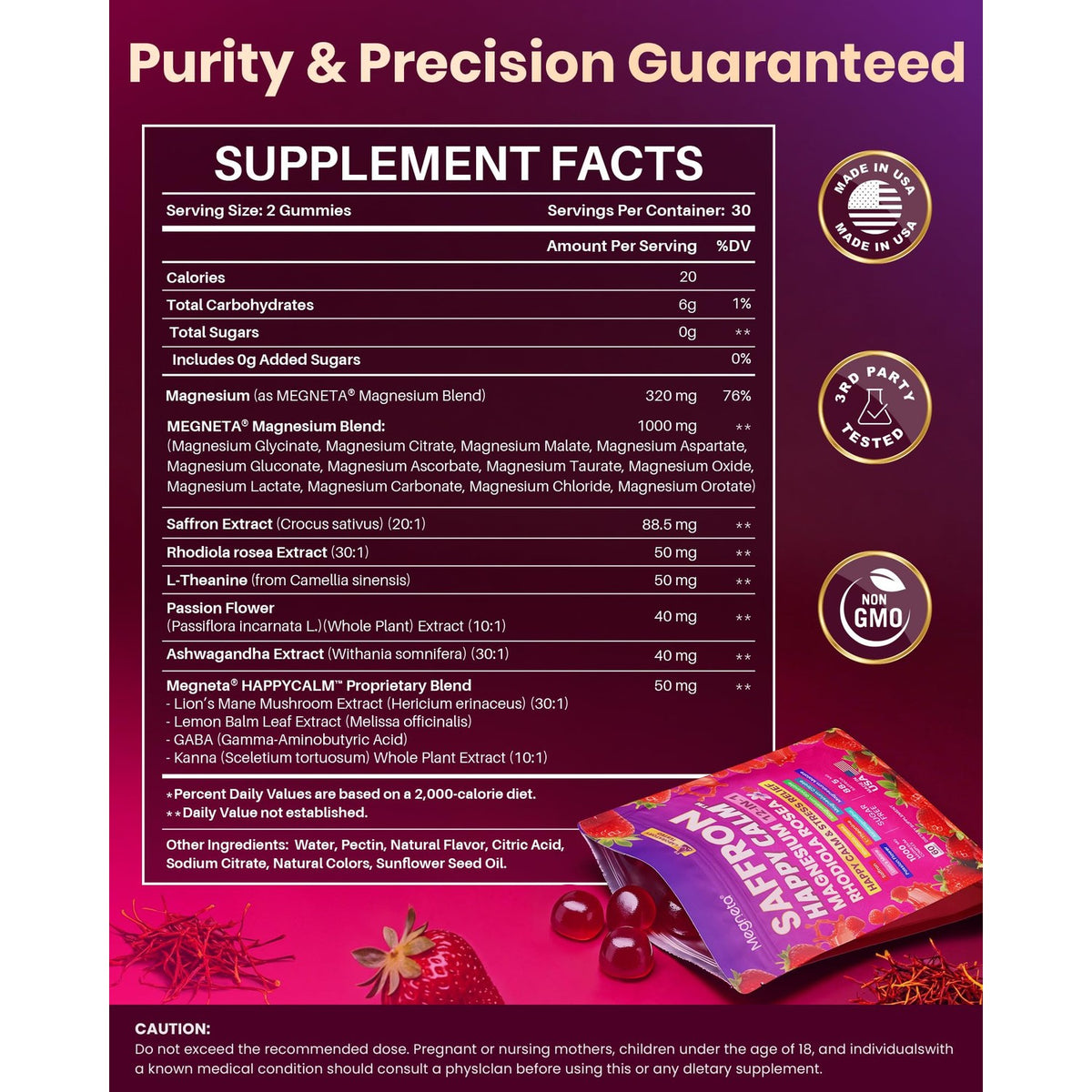 Saffron Gummies Happy Calm, Magnesium Gummies for Women & Men