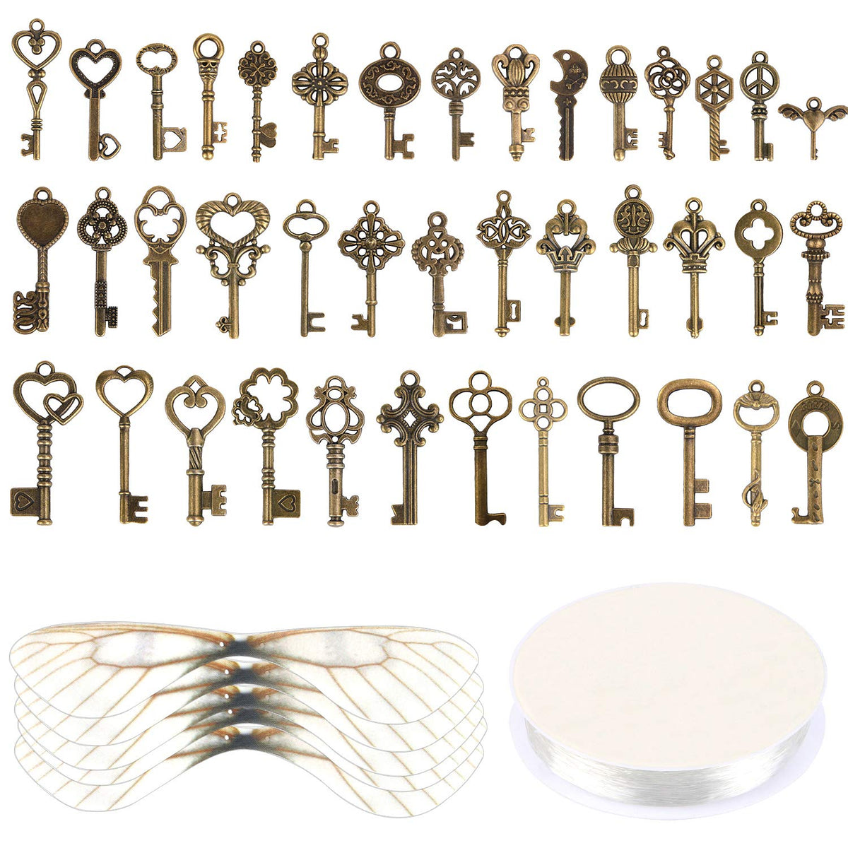 SANNIX Set of 40 Flying Keys, 40PCS Dragonfly Wings 40 Vintage Skeleton Key