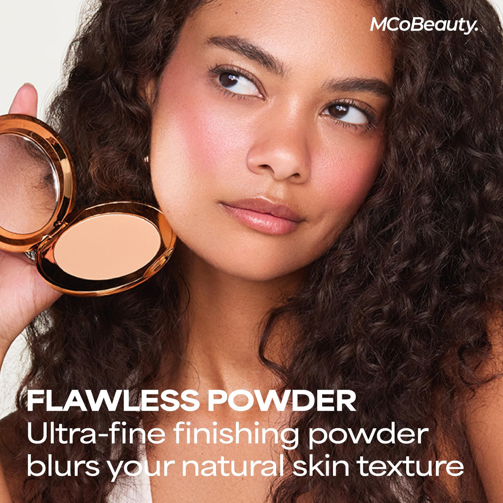 MCoBeauty Miracle Flawless Pressed Powder - 1 Light | Compact, Soft Focus Blurring, Finishing & Setting Makeup, Hydrating, Vegan & Cruelty Free