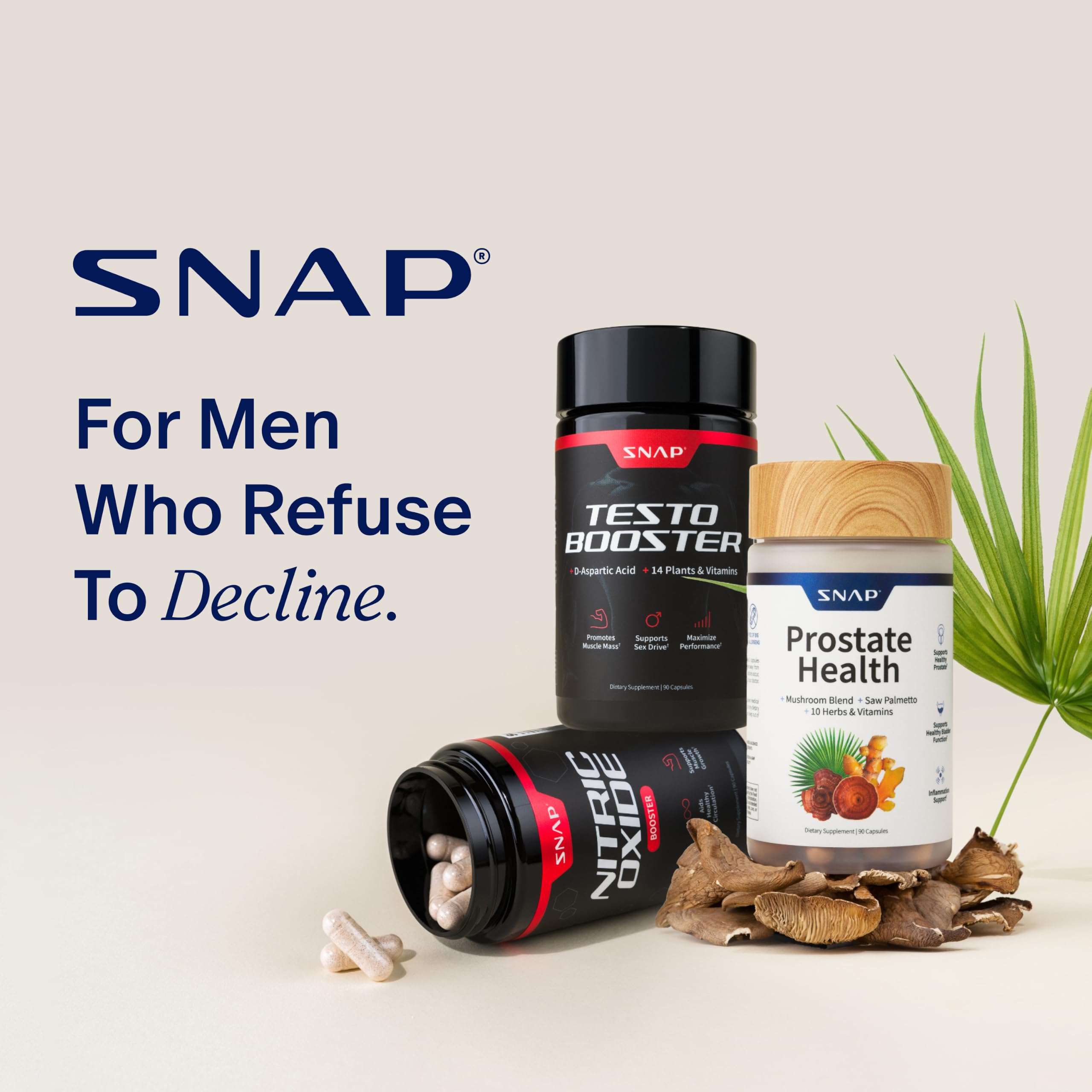 Snap Supplements Prostate Health Supplements for Men, 90 Vegan Capsules | Supports Urinary Tone and Healthy DHT Balance, Saw Palmetto for Men, Stinging Nettle, Beta-Sitosterol, Non-GMO, Gluten-Free