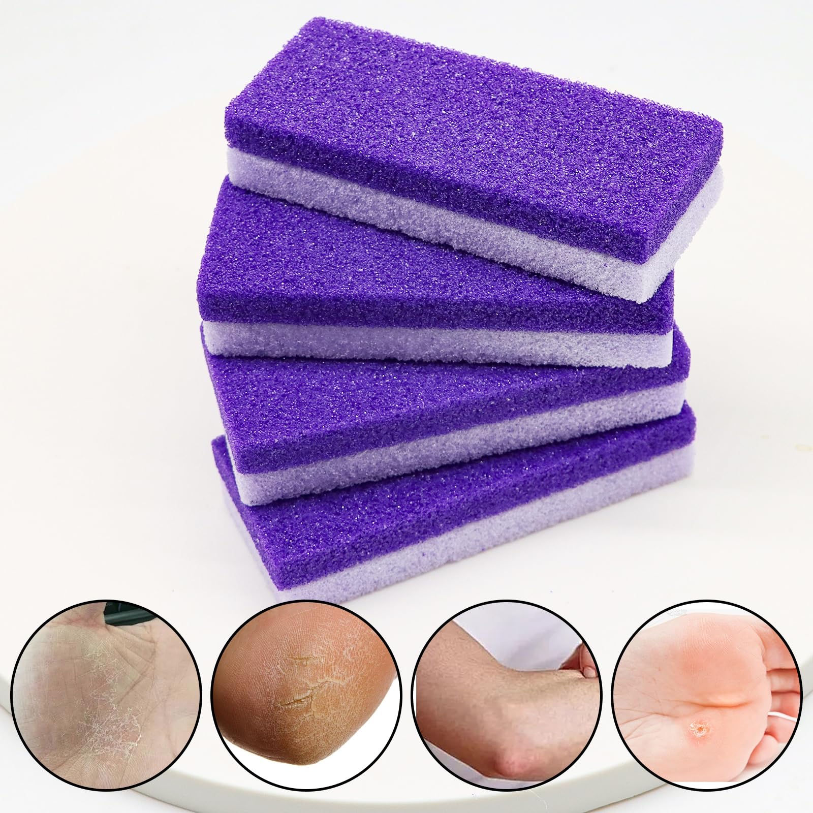 Foot Pumice Stone 4 Pack Pedicure Stone for Feet (Purple) | for Feet Callus Remover and Scrubber Double Sided Pedicure Foot Pumice Stone for Feet and Heels Callus and Dead Skins