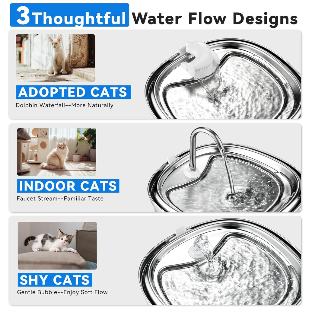 Cat Water Fountain Stainless Steel, 120oz/3.5l Water Fountains for Cats Indoor, Automatic Silent Pump, Easy Clean Water Bowl, with Replacement Filters, Unique Cat-Shaped Design