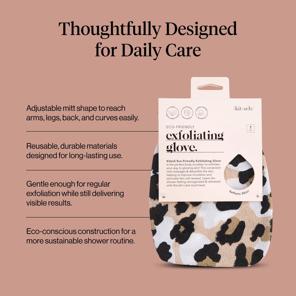 Kitsch Exfoliating Glove 1pc – Exfoliating Mitt - Leopard | Korean Exfoliating Mit & Deep Exfoliating Body Scrubber for Shower, Bath | Body Exfoliator Glove, Dead Skin Remover