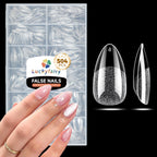 Luckyfairy Extra Short Almond Nail Tips 504pcs Soft Gel Short Nails 12 Size | Pre-Shaped Clear Press On Almond Nails, Half Matte Full Cover Short Nail Tips Acrylic, Natural Almond Shape, Nail Art DIY