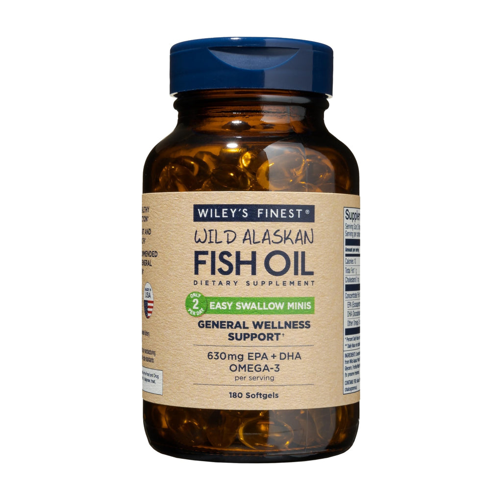 Wiley's Finest Wild Alaskan Easy Swallow Minis, 120 Count (Pack of 1) | Wild Alaskan Fish Oil, Easy Swallow Mini Softgels, 630 mg EPA and DHA, Omega-3 Supplement for Adults and Kids