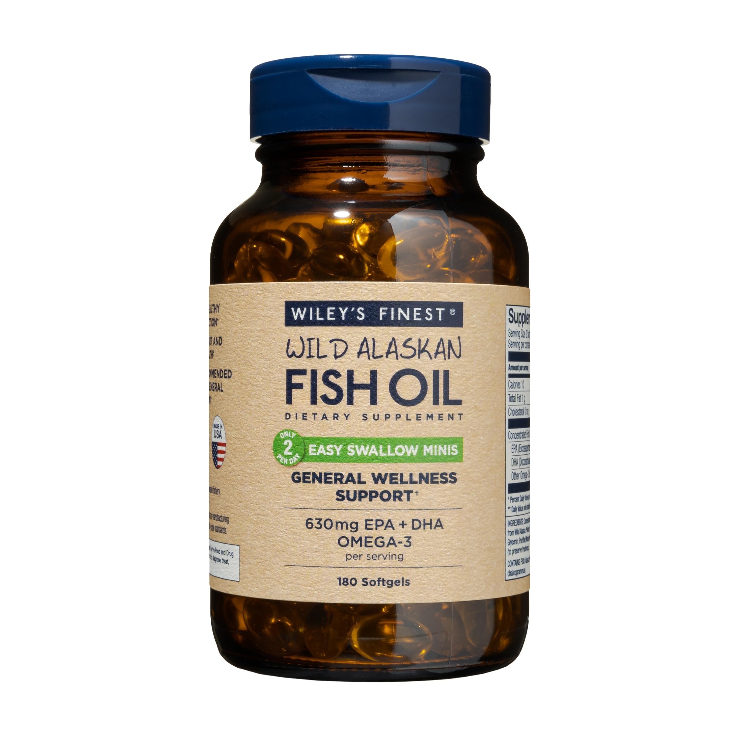 Wiley's Finest Wild Alaskan Easy Swallow Minis, 120 Count (Pack of 1) | Wild Alaskan Fish Oil, Easy Swallow Mini Softgels, 630 mg EPA and DHA, Omega-3 Supplement for Adults and Kids