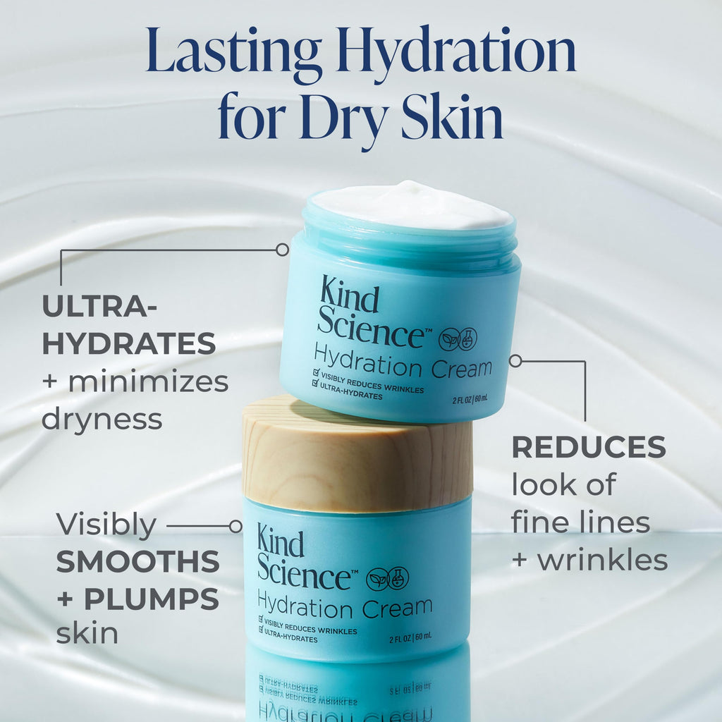 Kind Science Hydration Cream - Moisturizer Face Cream For Women - Anti Aging for Day and Night - Visibly Reduces Wrinkles, Improves Smoothness & Elasticity - Fragrance Free, Cruelty Free, 2 oz