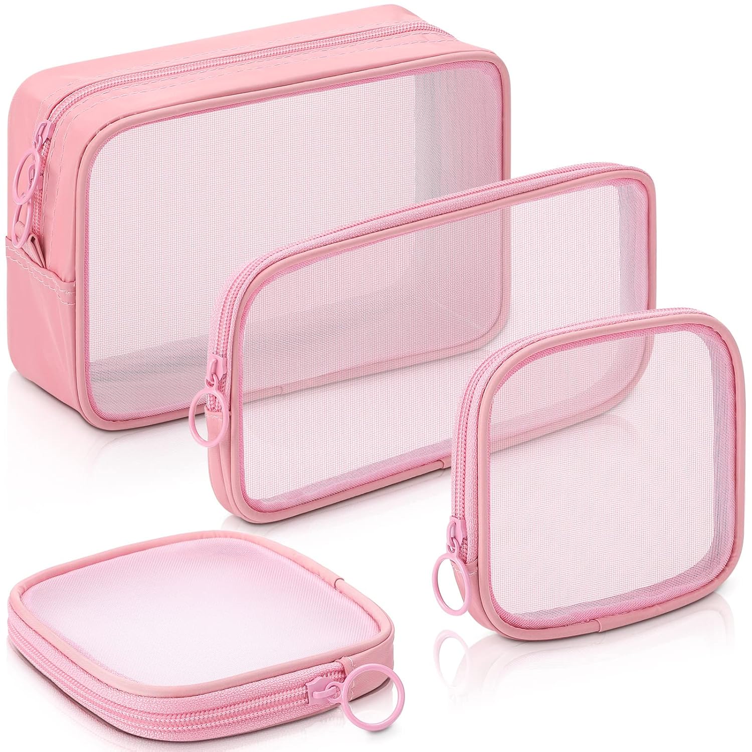 Buy now Weewooday 4 Pcs Mesh Makeup Bag Mesh Cosmetic Bag Travel Toiletry Pouch with Zipper Mini Makeup Cosmetic Purse for Daily Accessory(Small,Black) Small, Large, Medium Pink at indiglob india