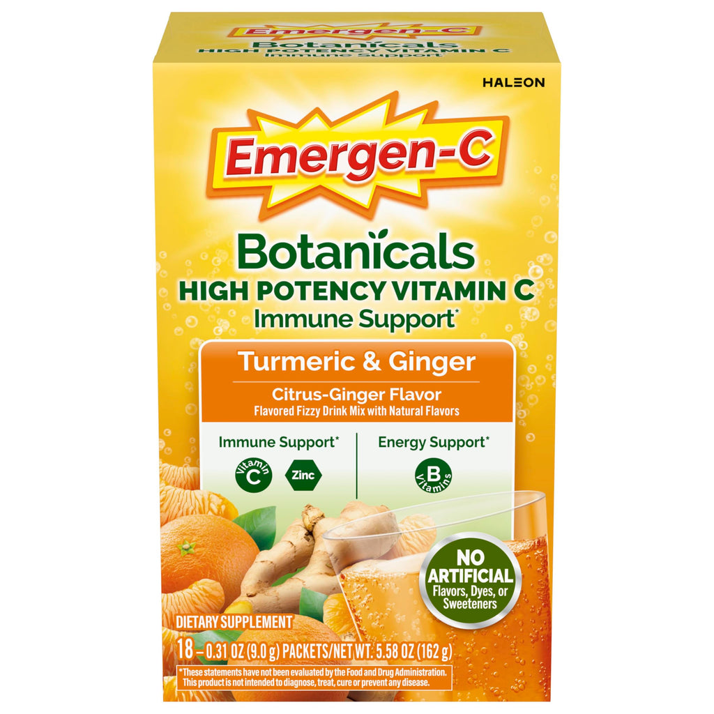 Emergen-C Vitamin C Immune Support Powder, Citrus Ginger, 18 ct | With Turmeric and Ginger, B Vitamins for Energy, Zinc and Manganese, Gluten Free, Caffeine Free