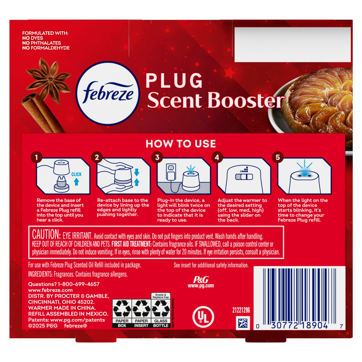 Febreze Plug Scent Booster Starter Kit, Oil Diffuser, Air Freshener Plug in, Continuous Scent, 2 Devices + 2 Baked Cinnamon Apple Refill