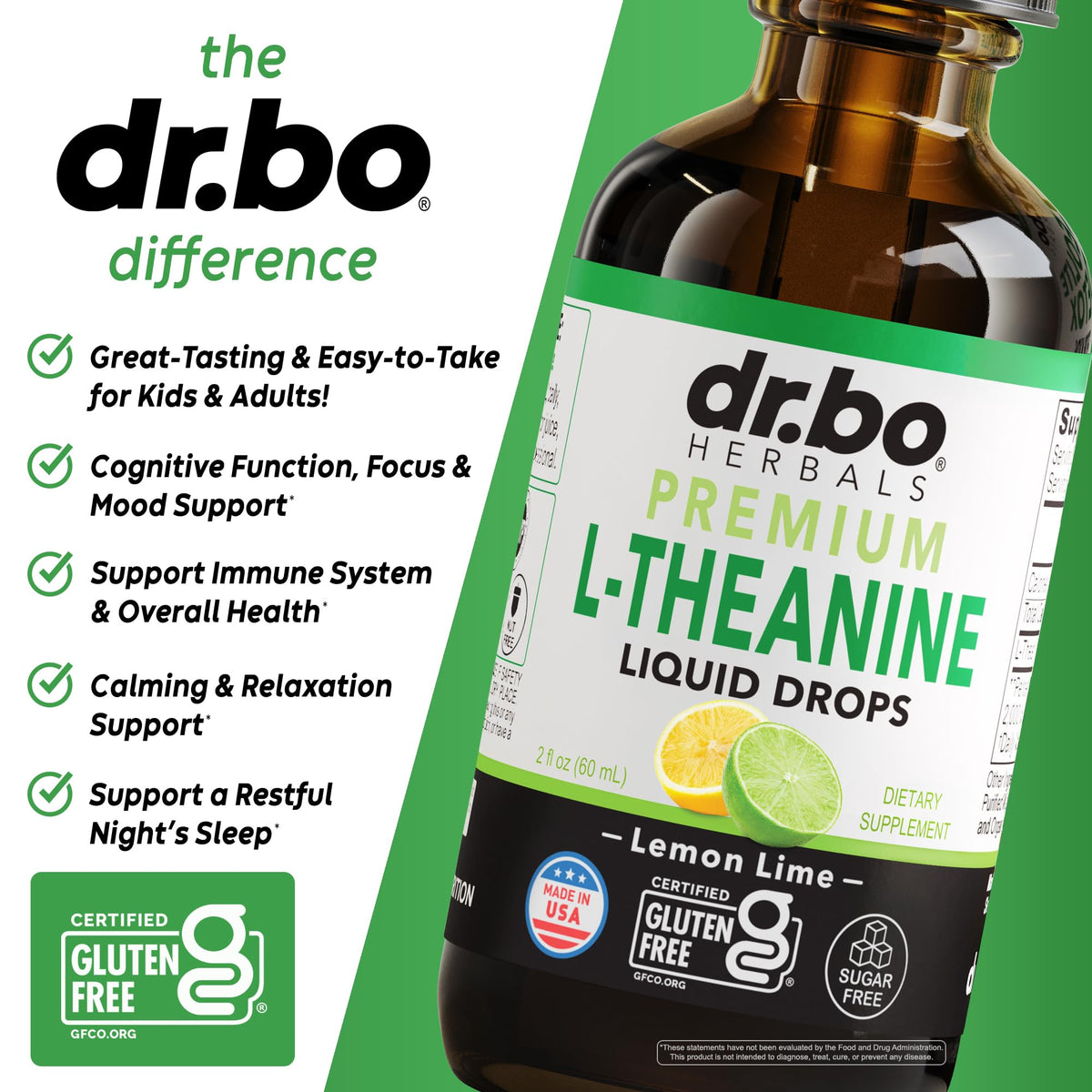 L Theanine 200mg Liquid Drops - Natural Sleep Support & Focus Supplement for Kids & Adults - Vegan, Non-GMO, Gluten Free 200mg Pure L-Theanine Drops Liquid Supplements, Mood Ltheanine for Kids 2 FL Oz