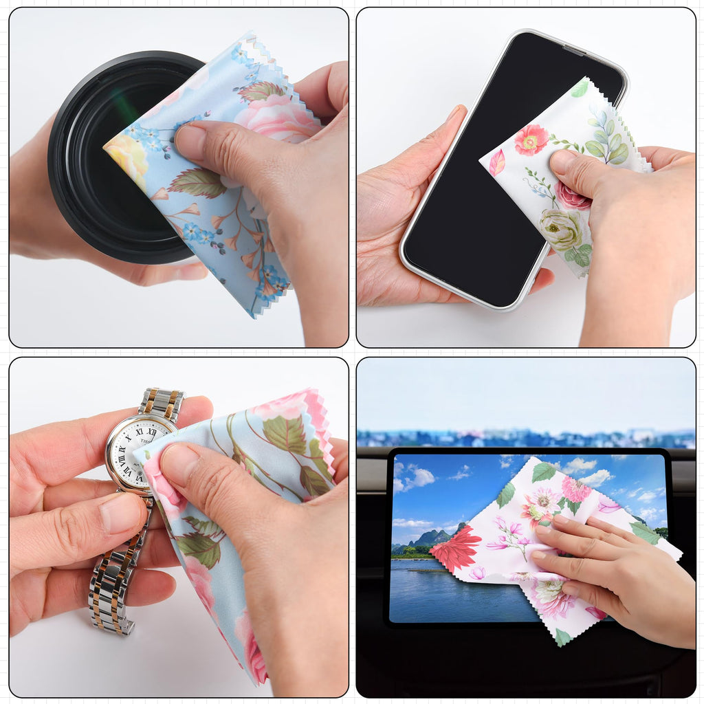 8 Pack Microfiber Cleaning Cloths (7" x 6") Multicolor Flower Glasses Cleaning Cloth for Eyeglasses, Camera Lens, Cell Phones, Laptops, LCD TV Screens and More