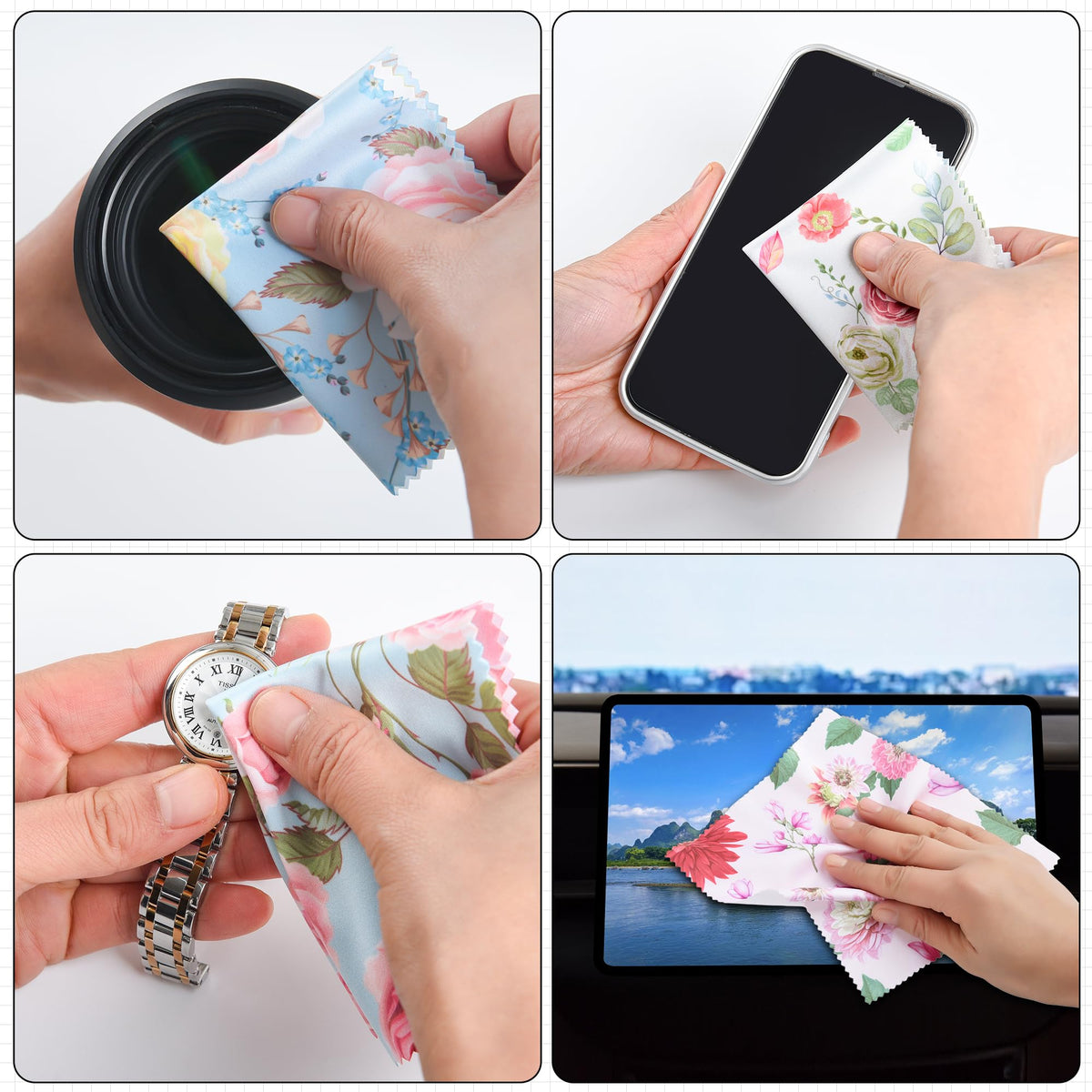 8 Pack Microfiber Cleaning Cloths (7" x 6") Multicolor Flower Glasses Cleaning Cloth for Eyeglasses, Camera Lens, Cell Phones, Laptops, LCD TV Screens and More