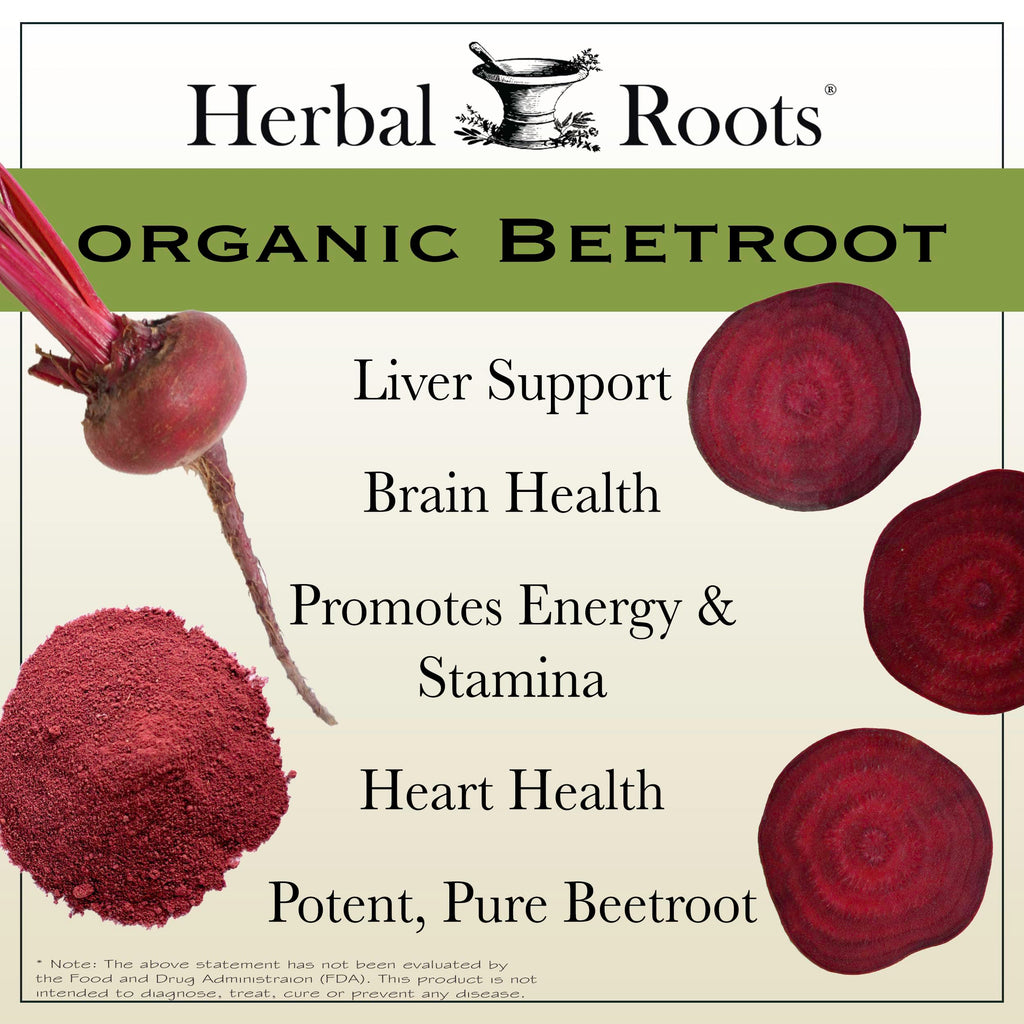 Herbal Roots Organic Beet Root Powder Capsules - Heart Health - Certified USDA Organic - 60 Count Vegan Capsules