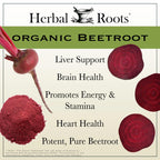 Herbal Roots Organic Beet Root Powder Capsules - Heart Health - Certified USDA Organic - 60 Count Vegan Capsules