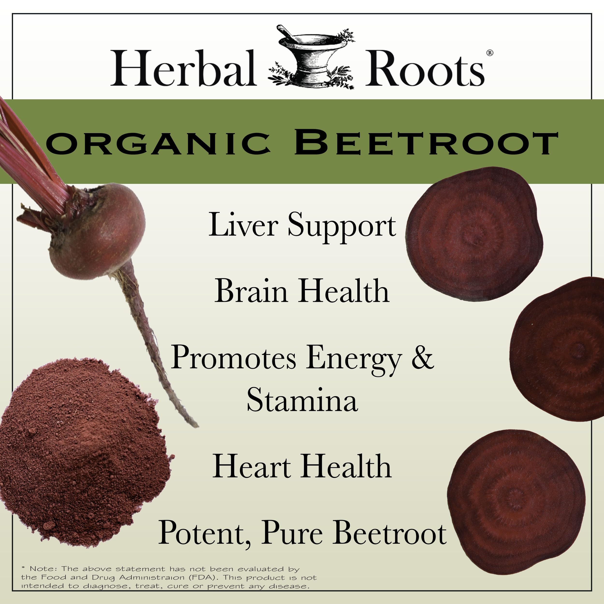 Herbal Roots Organic Beet Root Powder Capsules - Heart Health - Certified USDA Organic - 60 Count Vegan Capsules