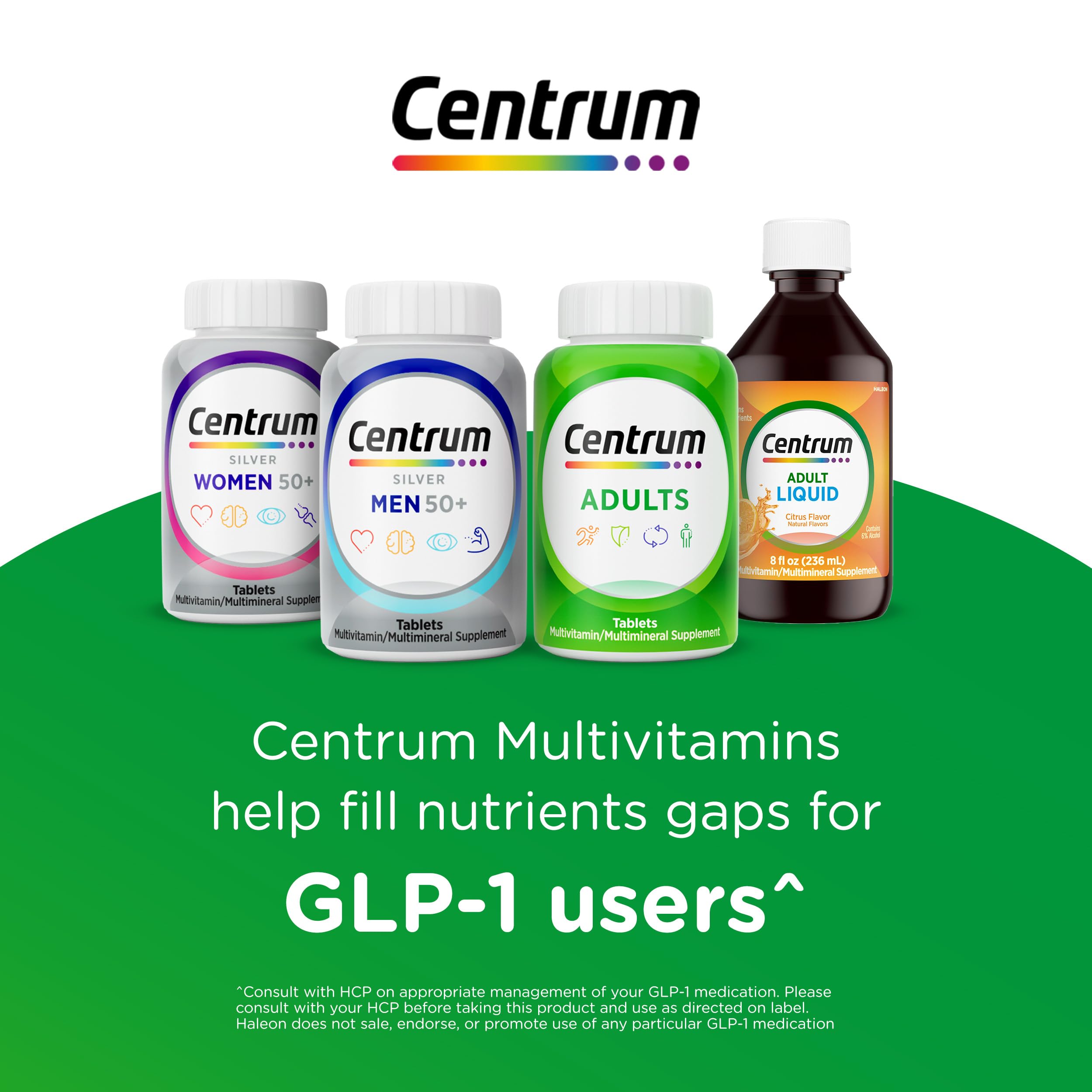 Centrum Silver Men's 50+ Multivitamin with Vitamin D3, B-Vitamins, Zinc for Memory and Cognition - 200 Tablets | Contains Vitamins D3, E, B6, and B12, Gluten Free, Non-GMO Ingredients, GLP-1 Support