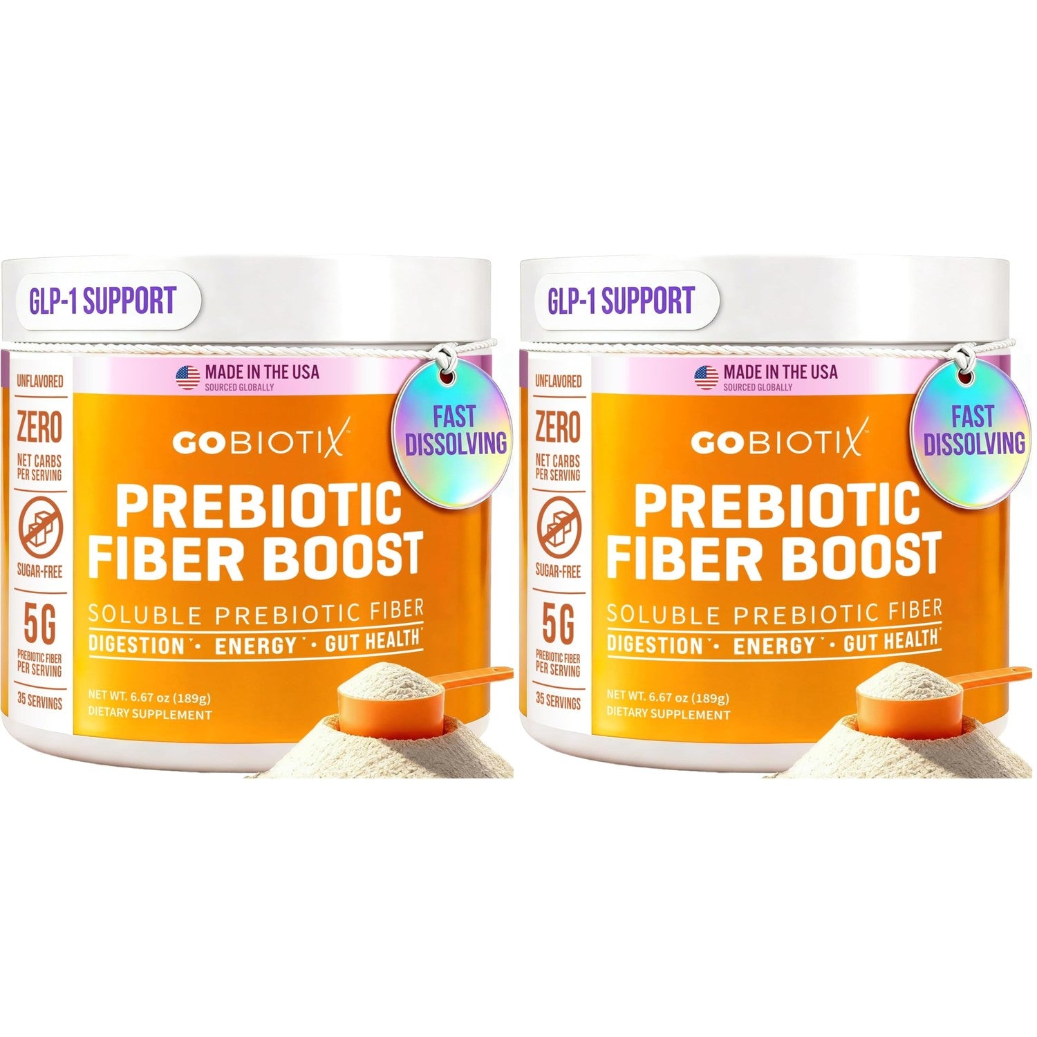 GoBiotix Fiber Supplement Powder with Prebiotics for Digestive Health and GLP-1 Support, Soluble Fiber for Gut Health & Debloat, Keto, Vegan, Gluten & Sugar Free, 20 Servings (Travel)