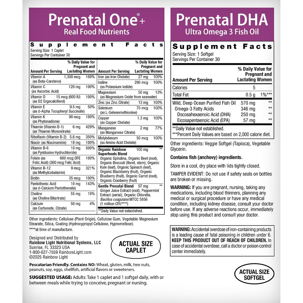 Rainbow Light Prenatal DHA Vitamins for Women | 30 Caplets & 30 Softgels | Omega-3 Fish Oil (DHA & EPA) | Support for Mom & Baby