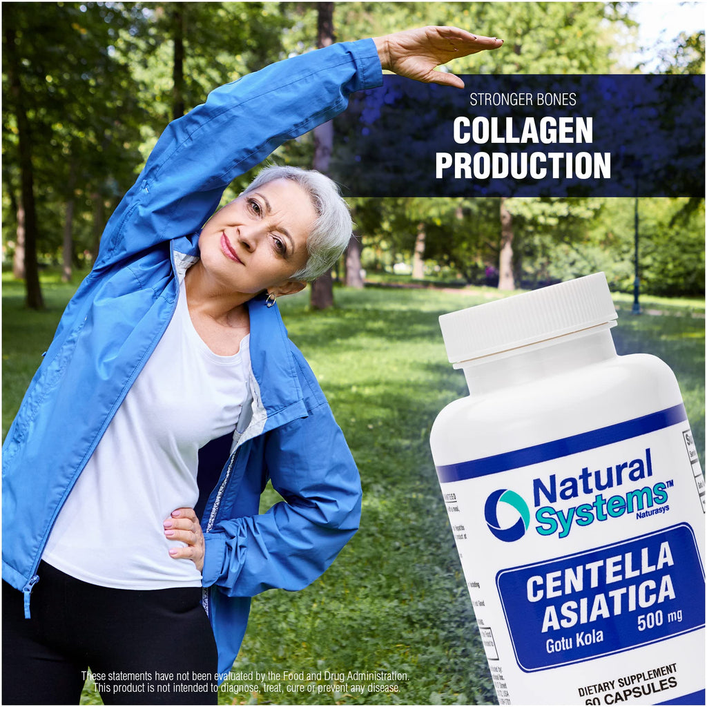 Centella Asiatica 500 mg 60 Capsules by Natural Systems - Gotu Kola Herb Moisturizer for Your Skin - Extract Also Beneficial for Calming Mind Tiredness