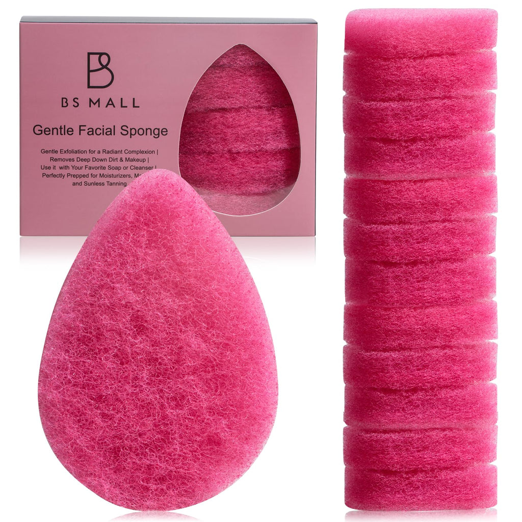 BS-MALL Facial Sponge 12 Pcs – Exfoliating Face Scrubber for Deep Cleansing, Removes Blackheads, Reusable Design, Perfect for Skin Care Routine (Hot Pink-Soft Texture)