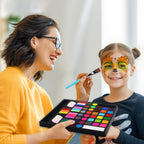 Mocoosy 41 Color Face Painting Kit for Kids, Non-Toxic Water Activated Face Paint Palette With Stencils, Brushes, Gem, Professional Facepainting Kit for Halloween Makeup, Cosplay Party, Carnival