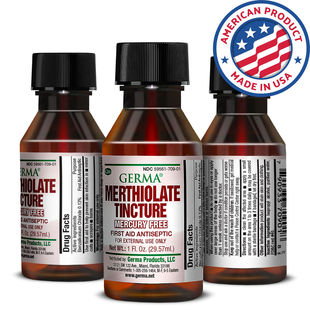 Germa Merthiolate Tincture - 1 oz - Mercury-Free First Aid Antiseptic for Minor Cuts and Scrapes