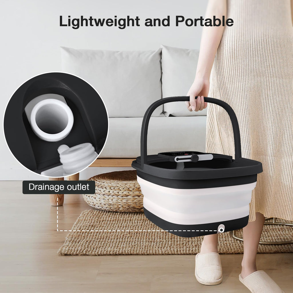HOSPAN Collapsible Foot Spa, Foot Bath Massager with Heat, Bubble & Massage | 8 Shiatsu Rollers, 95°F-118°F Temp Control, Red Light, Handle, Space-Saving Collapsible Design, for Stress Relief