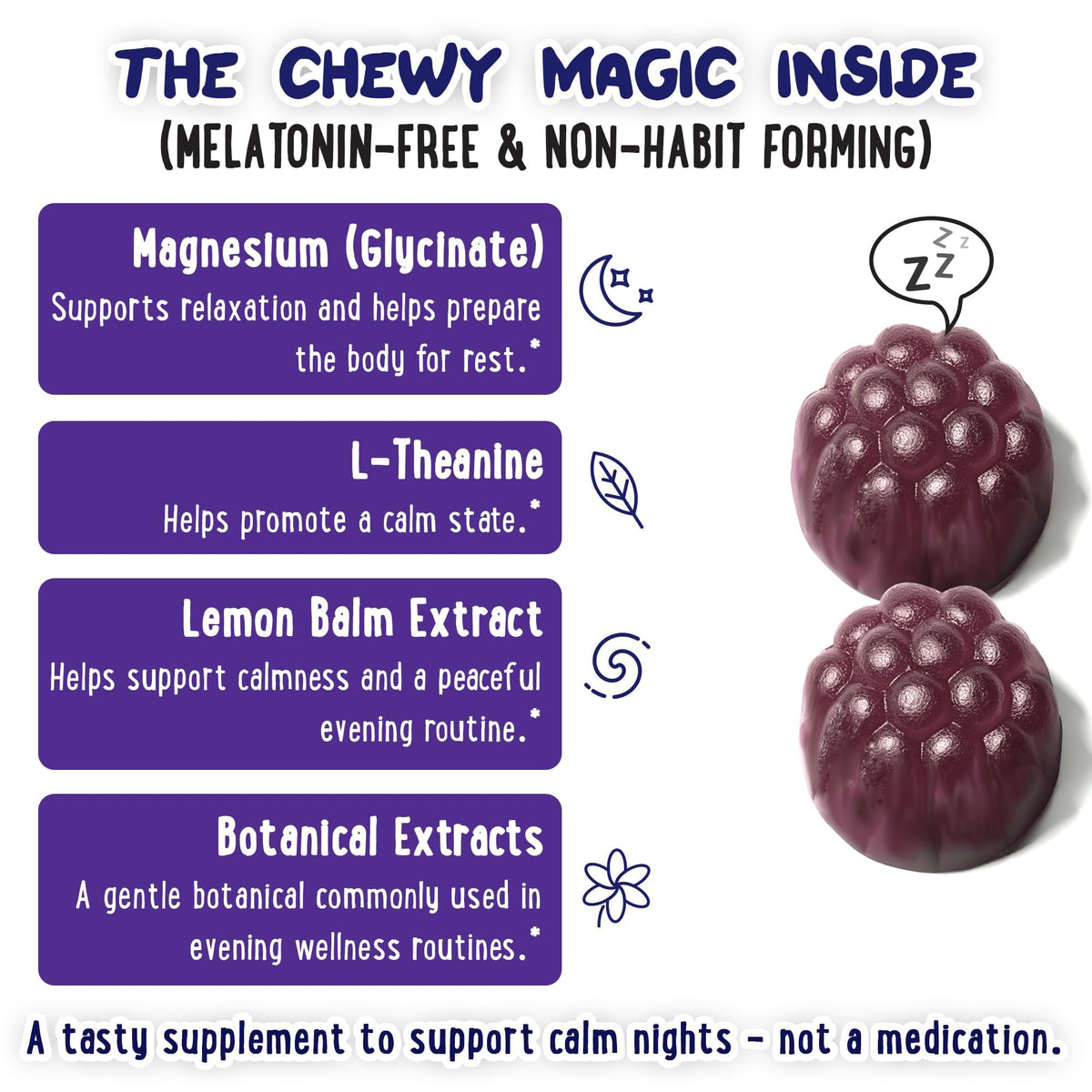 Kids Sleep Gummies - Calm Sugar-Free Magnesium Glycinate and Melatonin-Free
