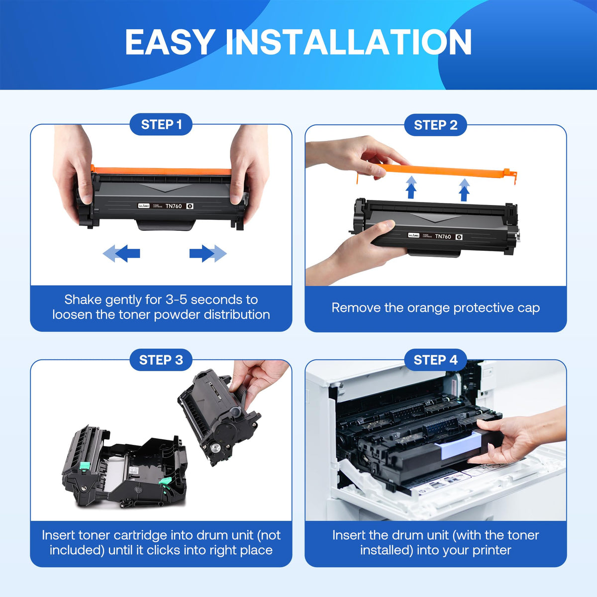 WEAREC Compatible Toner Cartridge Replacement for Brother TN760 TN-760 TN730 with HL-L2350DW HL-L2370DW MFC-L2750DW DCP-L2550DW Printer (Black 4 Pack)