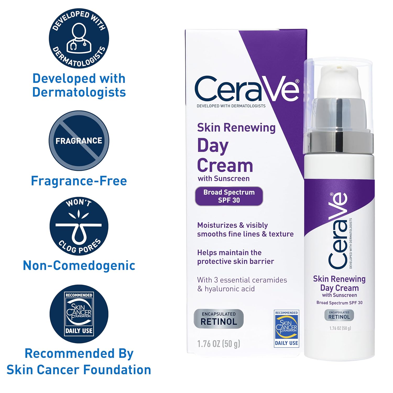 Buy now CeraVe Anti-Aging Face Cream SPF 30, Anti-Wrinkle Retinol Cream with Hyaluronic Acid and Ceramides, 1.76 oz at indiglob india