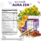AuraZen Mood Support Saffron Gummies L-Theanine Ashwagandha Rhodiola St John's Wort Lions Mane GABA Vitamin D Magnesium Supplement | Calm Vegan Plant-Based Herbal Gummy By Clean Nutra