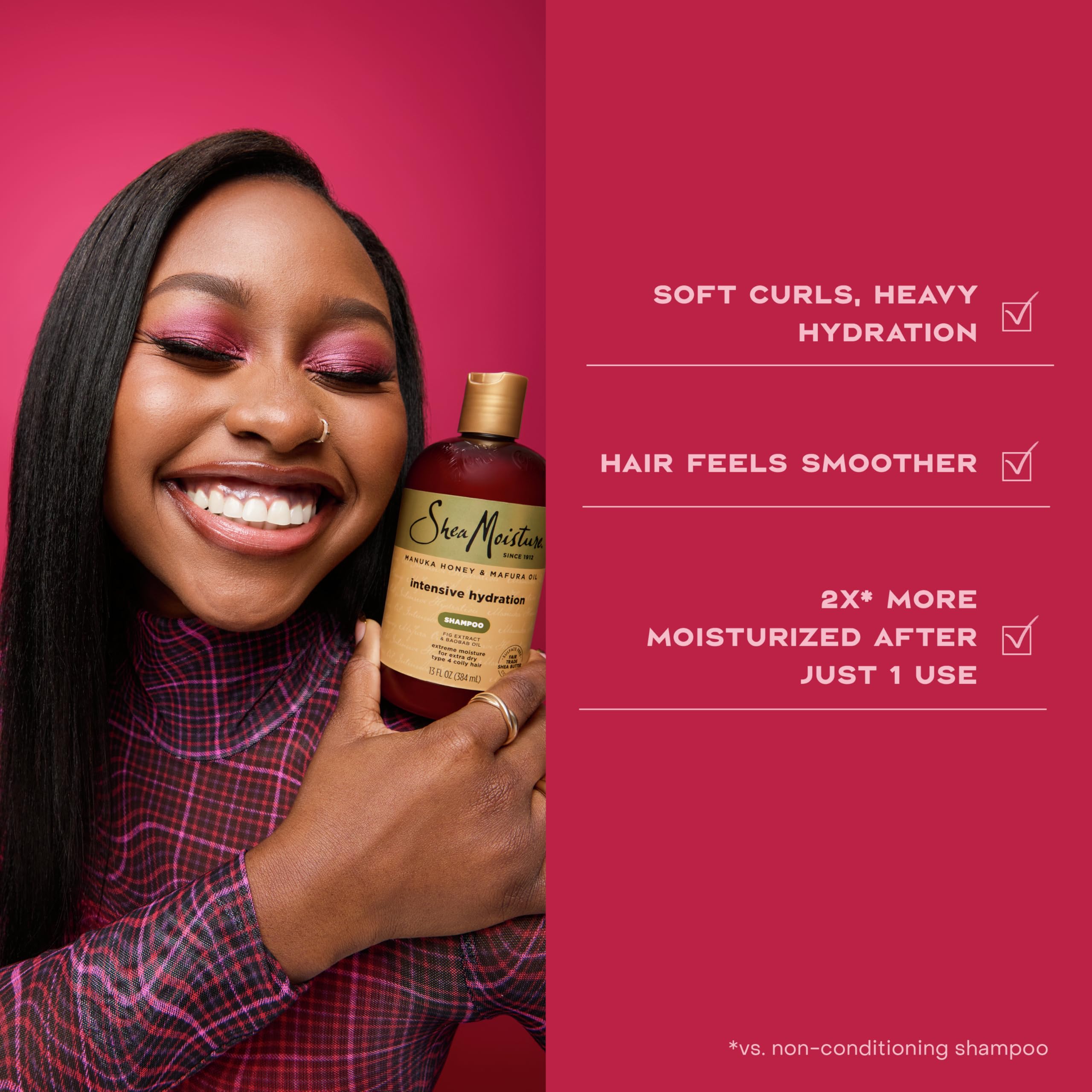 Shea Moisture Intensive Hydration Shampoo for Dry, Damaged Hair Manuka Honey and Mafura Oil Sulfate-Free 13 oz | For extra dry and damaged hair - intensely hydrate and moisturize with Manuka Honey, Mafura Oil, and Fig Extract.